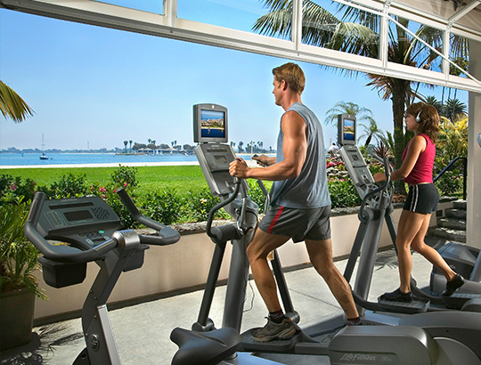 Hotel and Spa Guest exercising at the Catamaran Resort and Spa Indoor outdoor fitness center