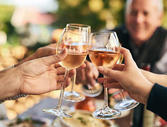 Group of adults raising glasses for a toast