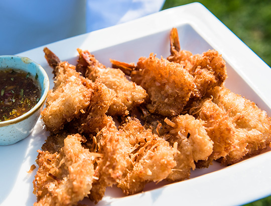 Breaded shrimp hors d'oeuvres at a cocktail reception at the Catamaran Resort