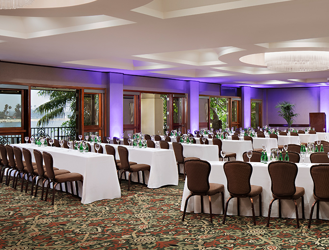 Aviary Ballroom table and chairs overlooking Mission Bay