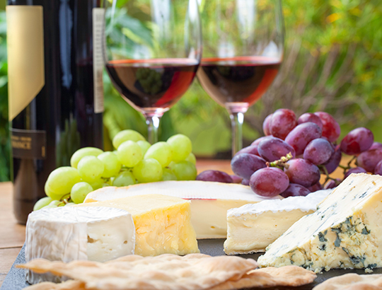 Cheese, fruit and wine