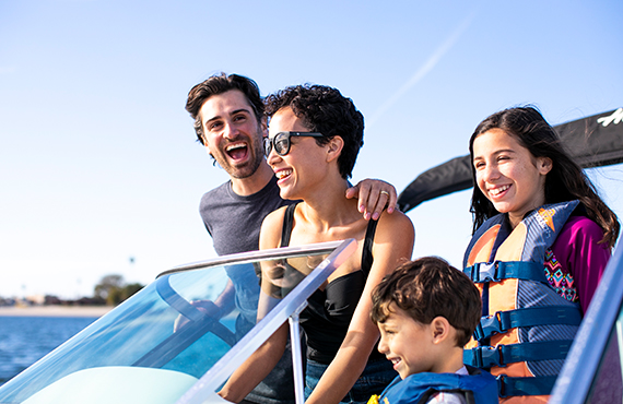 Family riding on speed boat on Mission Bay