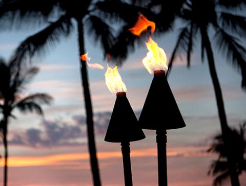 Tiki torches on Mission Bay