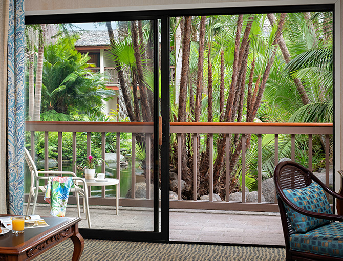 Looking out onto the pond from the Garden Room