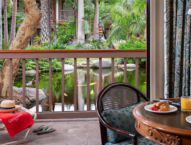 Garden room balcony overlooking the pond