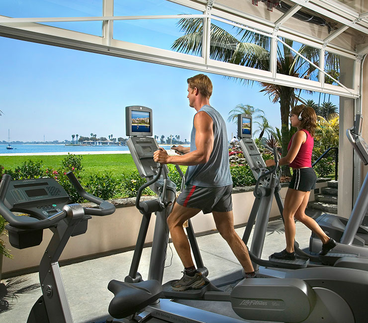 Hotel and Spa Guest exercising at the Catamaran Resort and Spa Indoor outdoor fitness center