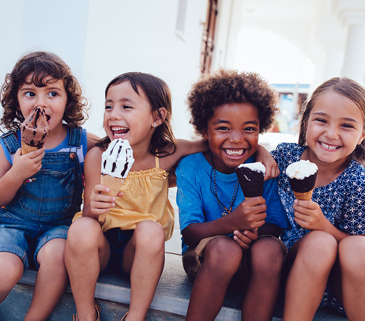 Group of kids enjoying ice cream on Mission Bay