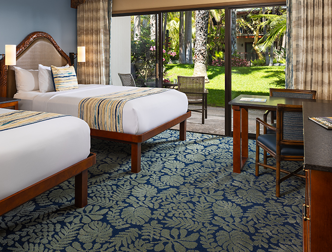 Resort Room with Queen beds looking out on garden