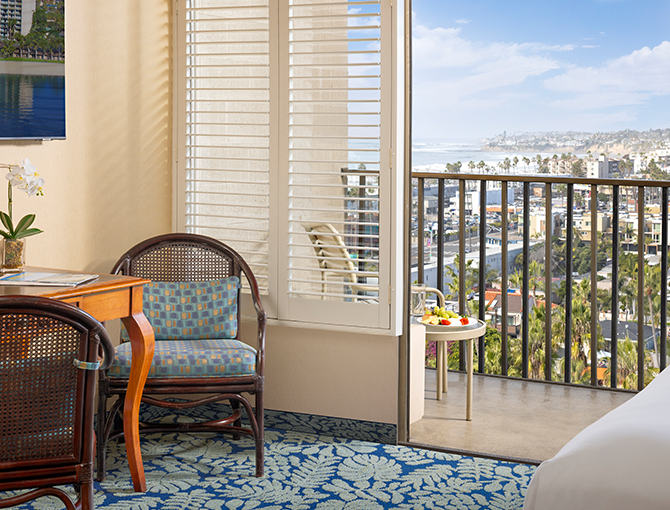 View of Pacific Beach from a tower room at the Catamaran Resort Hotel and Spa in San Diego