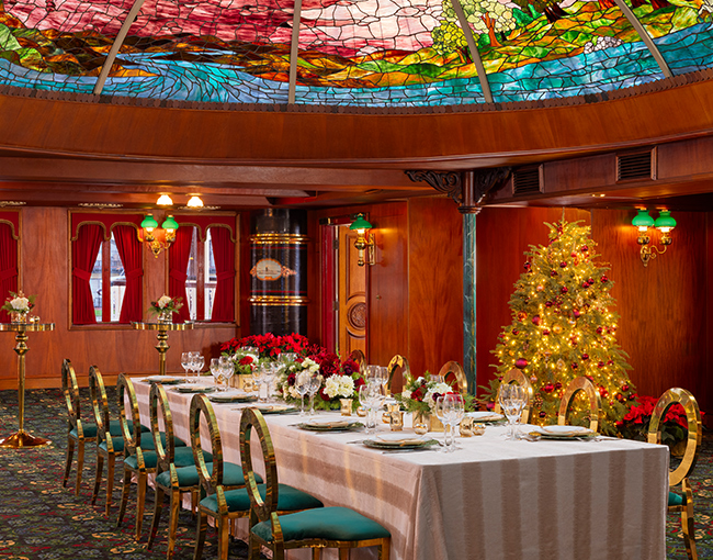 William D Evans Sternwheeler decorated for holidays