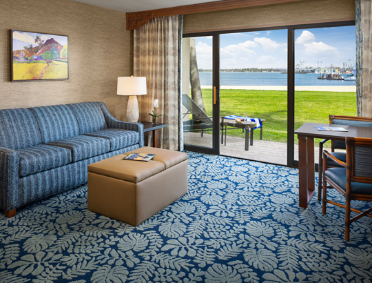  Hotel guest room at the Catamaran Resort Hotel and Spa overlooking the bay