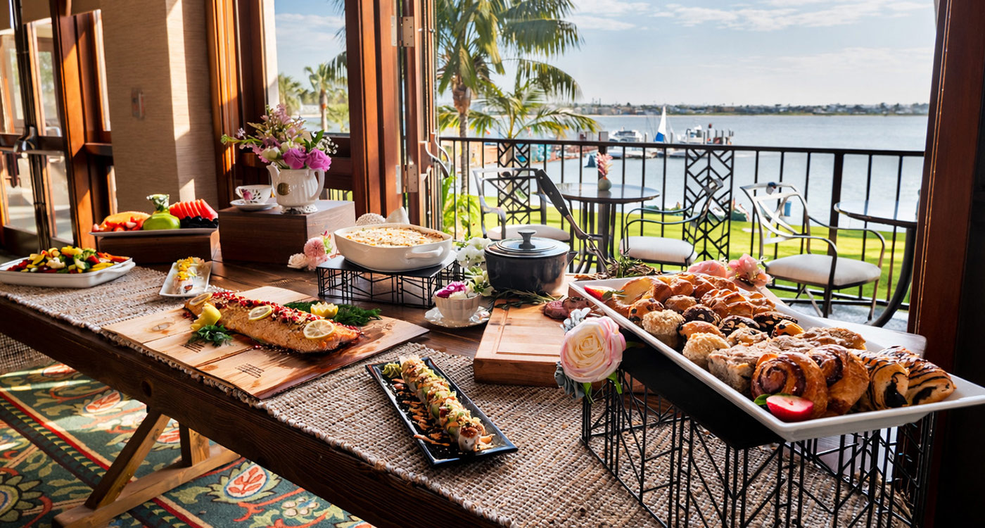 Mother's day brunch table setting overlooking Mission Bay at the Catamaran Resort