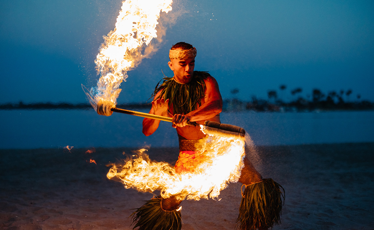 Fire thrower at the Sunset Luau on Mission Bay