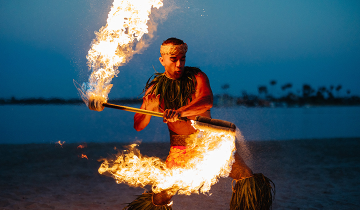 Fire thrower at the Sunset Luau on Mission Bay