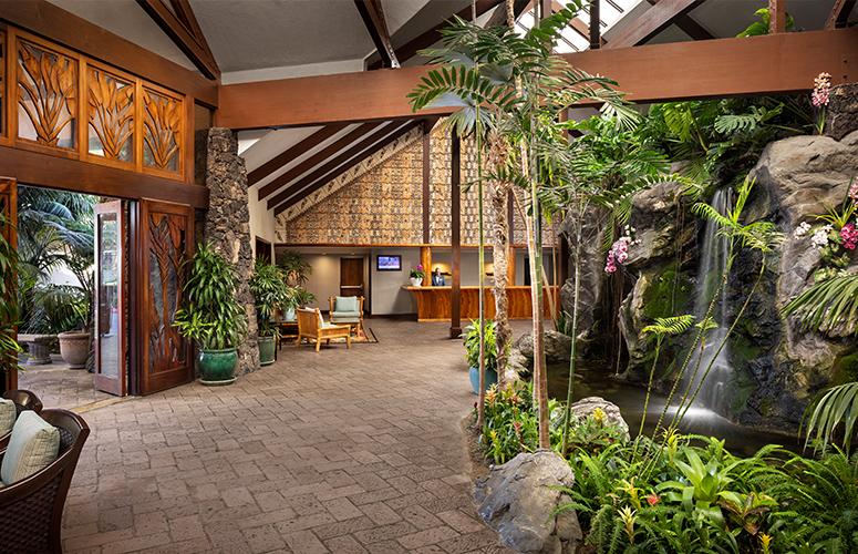 The waterfall in the lobby of the Catamaran Resort Hotel and Spa by Pacific Beach, San Diego, CA